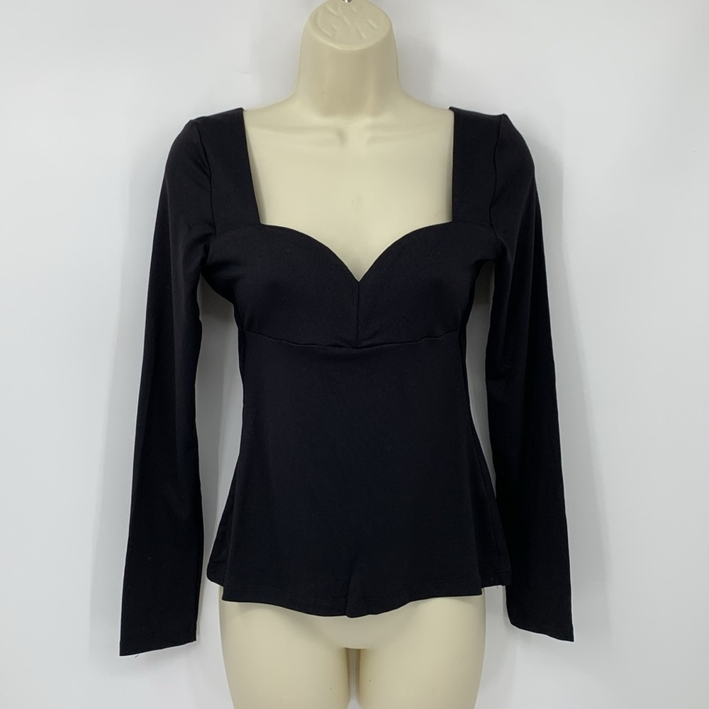 Susana Monaco Sweetheart neckline jersey knit top blouse shirt black new Medium
